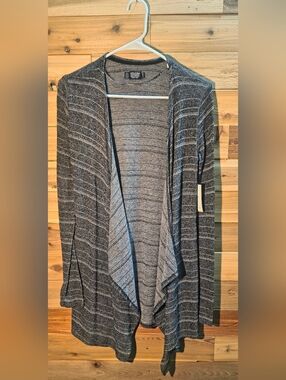 Open-Front Draped Cardigan By Volcom - Size XS - Gray Striped Pattern